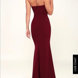 Strapless burgundy maxi dress